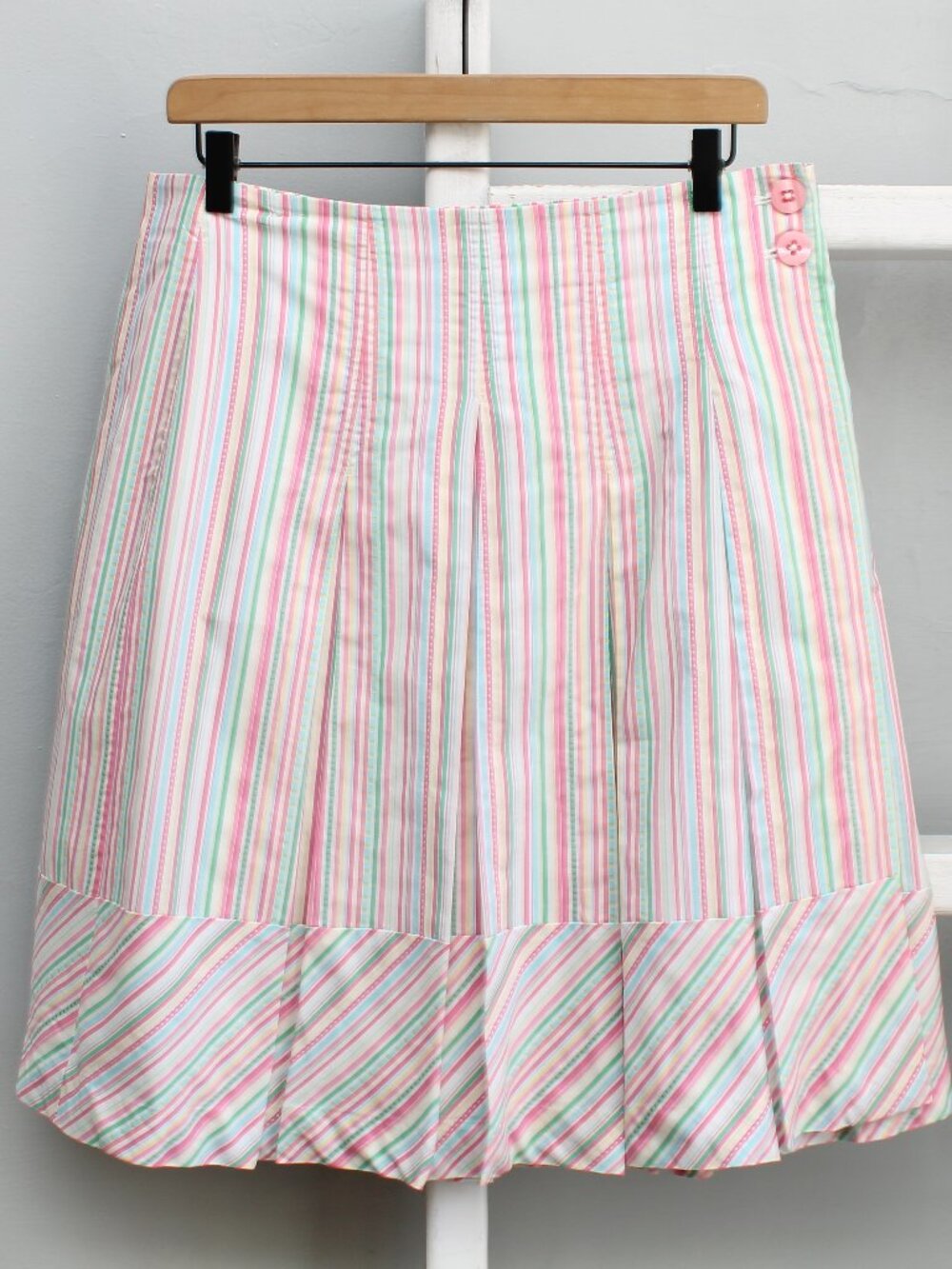 Lilly Pulitzer Vintage White Label Pink Multi Striped Wrap Pleated Skirt Size 10